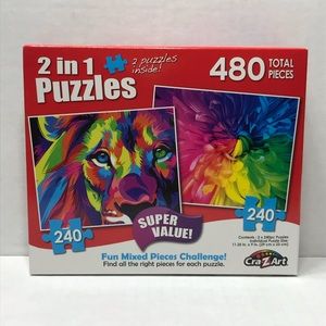 🌸$4🌸 2-in1 puzzles rainbow lion and chrysanthemum 11.25” x 9” 240 pieces each